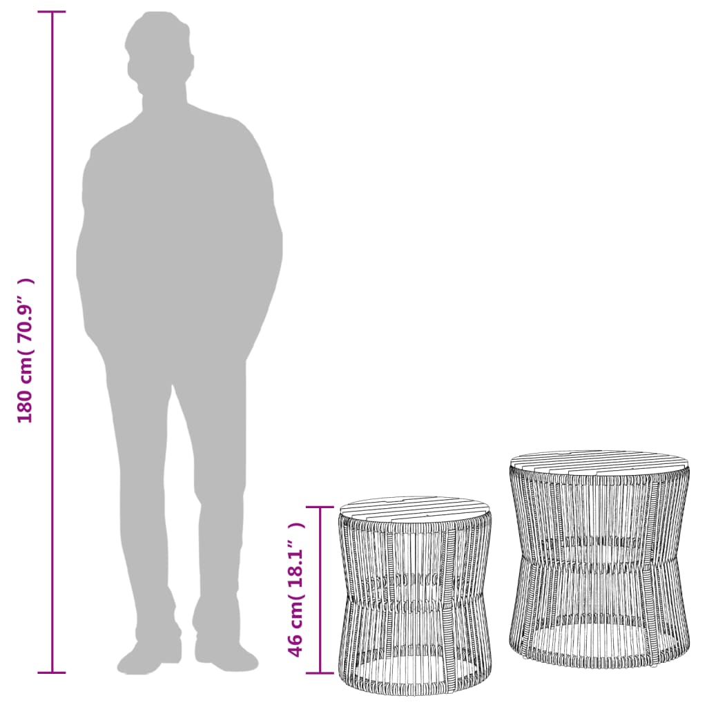 vidaXL Garden Side Tables 2 pcs with Wooden Top Grey Poly Rattan