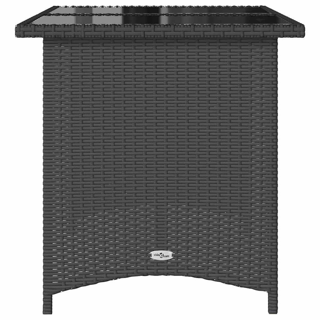 vidaXL Garden Table with Glass Top Black 110x68x70 cm Poly Rattan