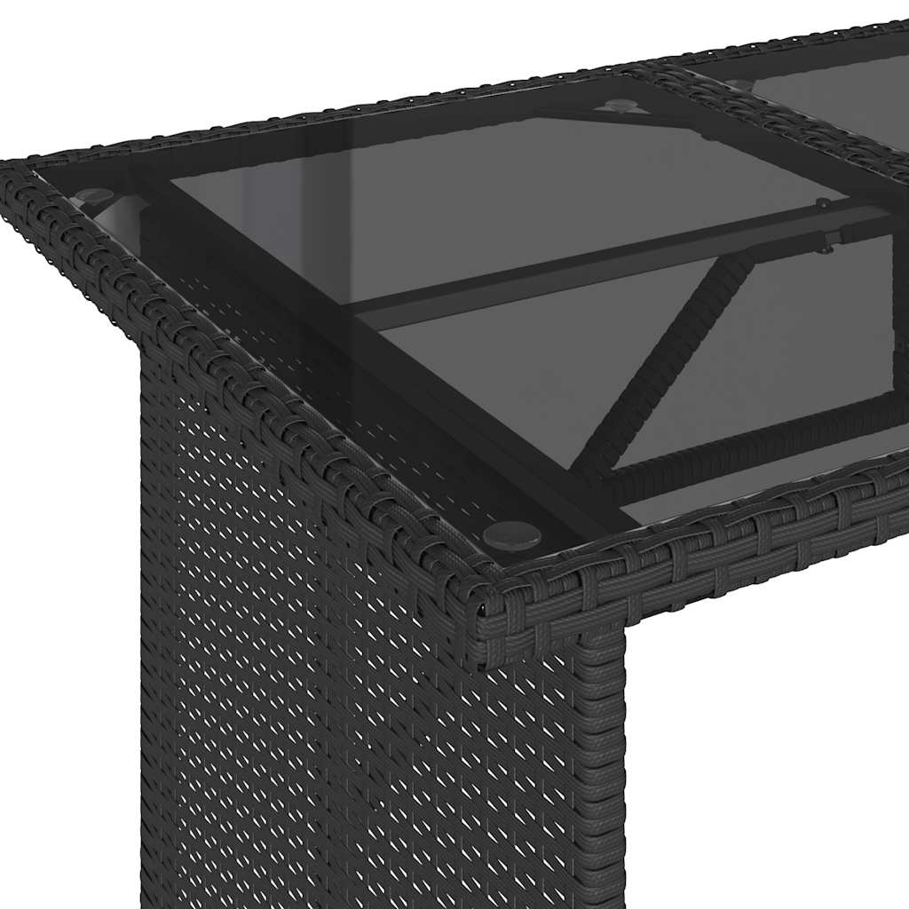 vidaXL Garden Table with Glass Top Black 110x68x70 cm Poly Rattan