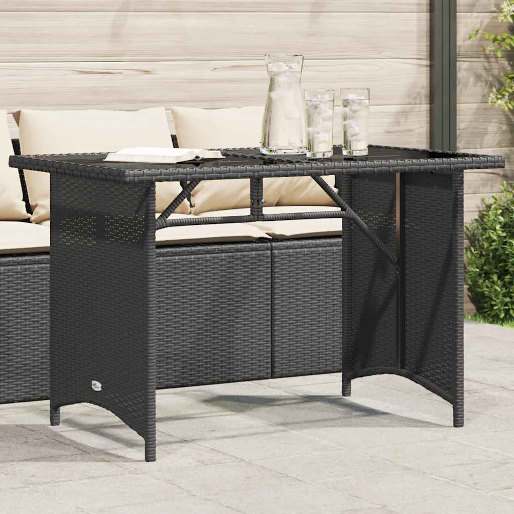 vidaXL Garden Table with Glass Top Black 110x68x70 cm Poly Rattan
