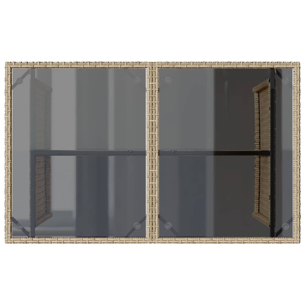 vidaXL Garden Table with Glass Top Beige 110x68x70 cm Poly Rattan