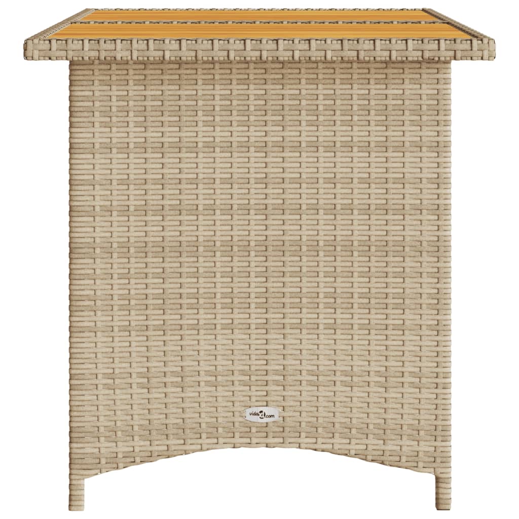 vidaXL Garden Table with Wooden Top Beige 110x68x70 cm Poly Rattan