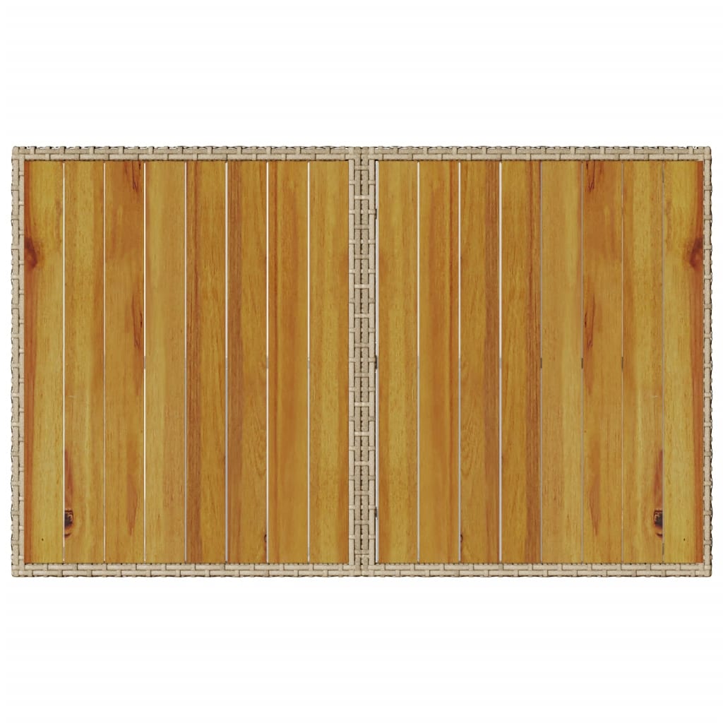 vidaXL Garden Table with Wooden Top Beige 110x68x70 cm Poly Rattan