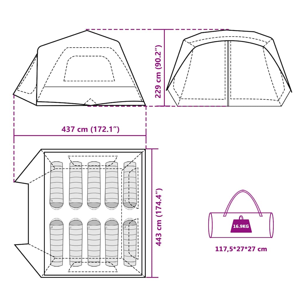 vidaXL Family Tent 10-Person Blue Quick Release Waterproof