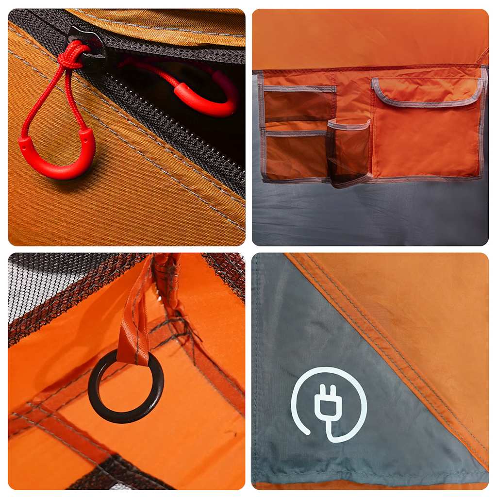 vidaXL Family Tent 10-Person Grey and Orange Quick Release Waterproof