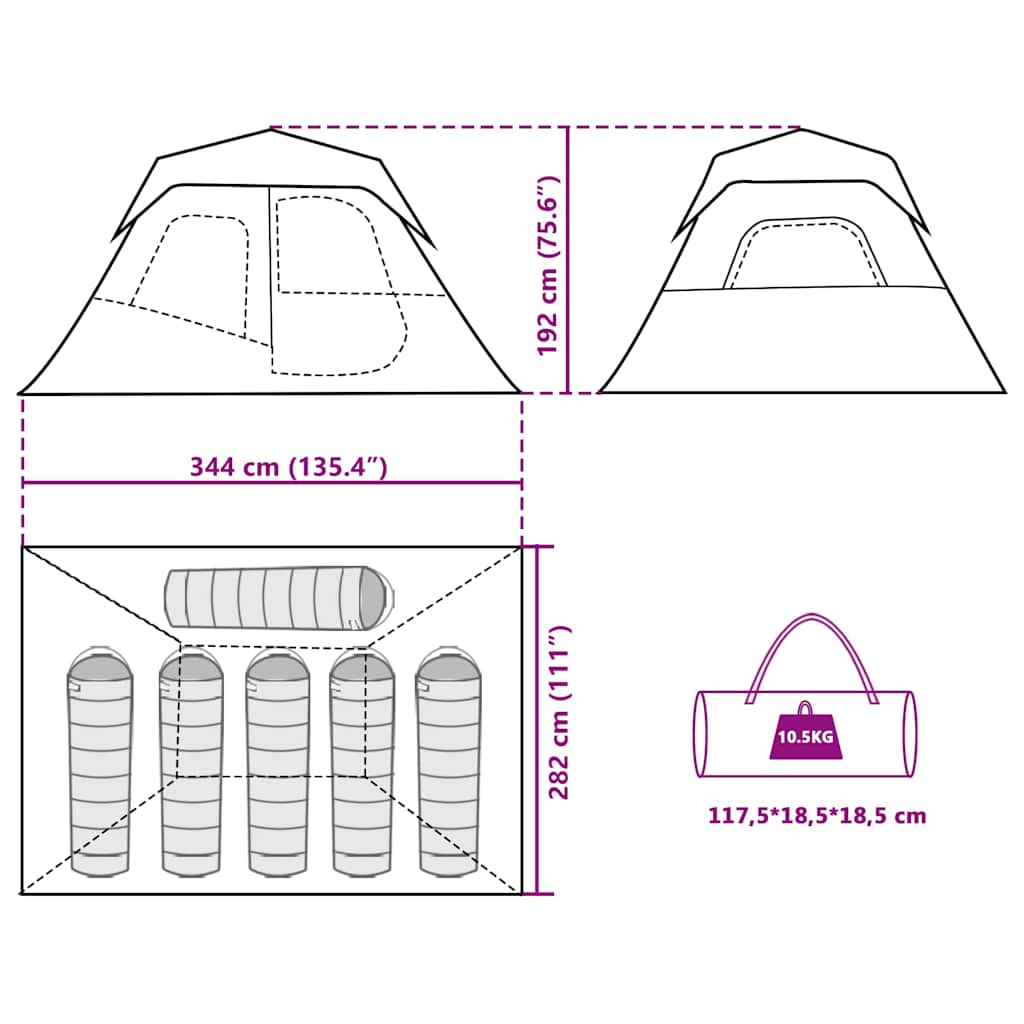 vidaXL Family Tent 6-Person Grey and Orange Quick Release Waterproof