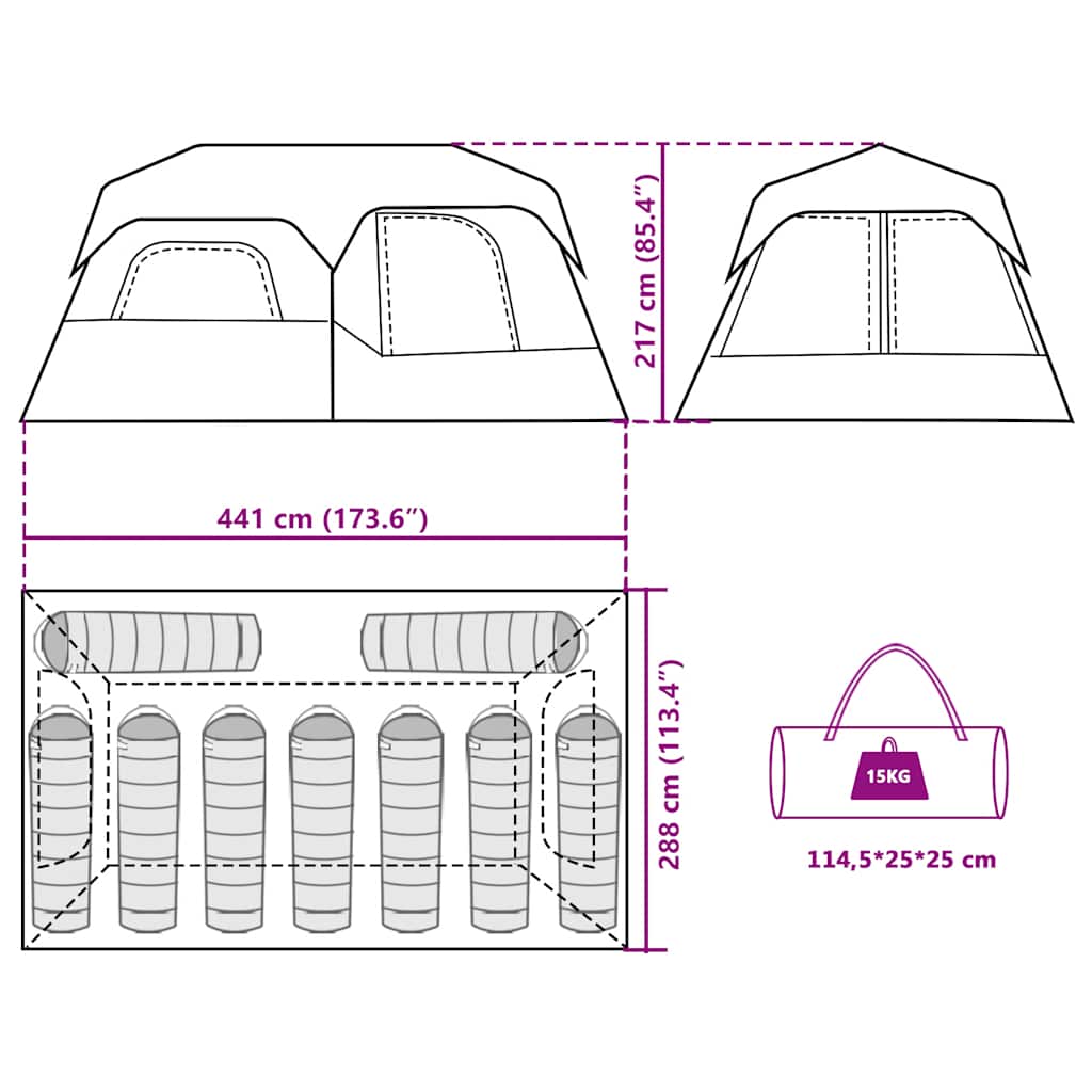 vidaXL Family Tent 9-Person Grey and Orange Quick Release Waterproof