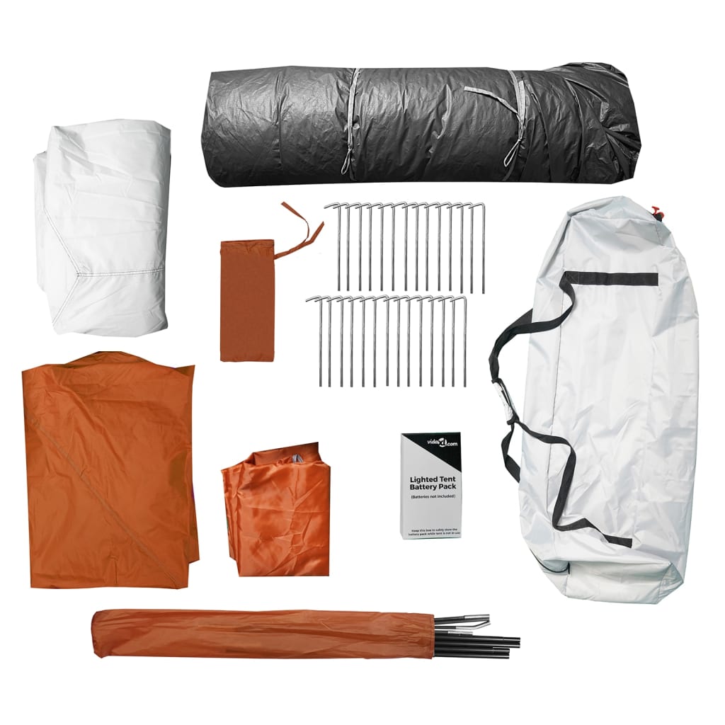 vidaXL Family Tent with LED 10-Person Light Grey and Orange Quick Release