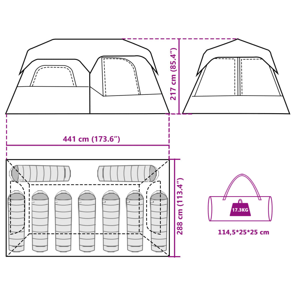 vidaXL Family Tent with LED 9-Person Light Grey and Orange Quick Release