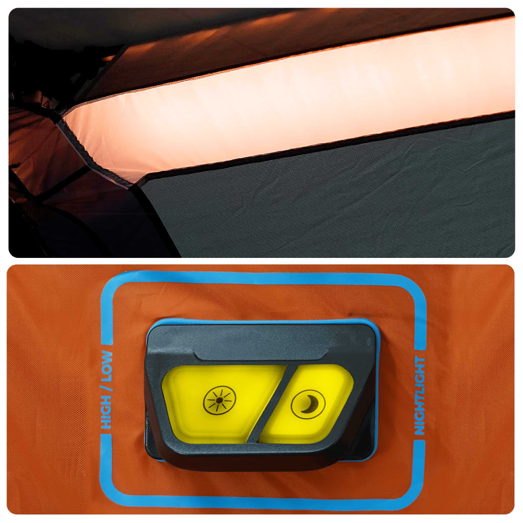vidaXL Family Tent with LED 9-Person Light Grey and Orange Quick Release