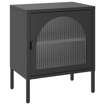 vidaXL Nightstand | Set of 2 | Black | Powder-coated steel, fluted glass