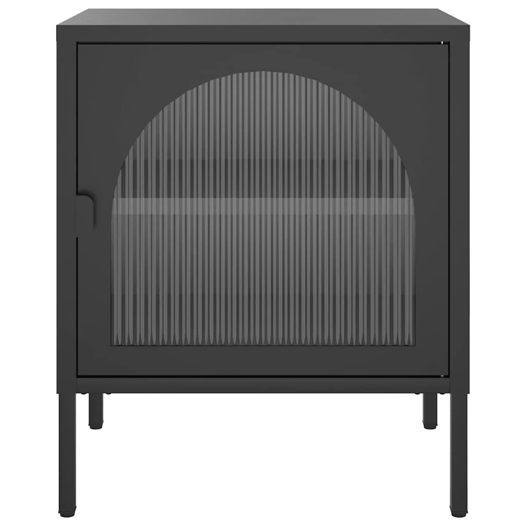 vidaXL Nightstand | Set of 2 | Black | Powder-coated steel, fluted glass