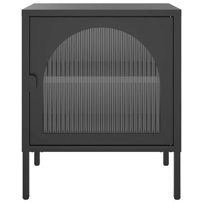 vidaXL Nightstand | Set of 2 | Black | Powder-coated steel, fluted glass