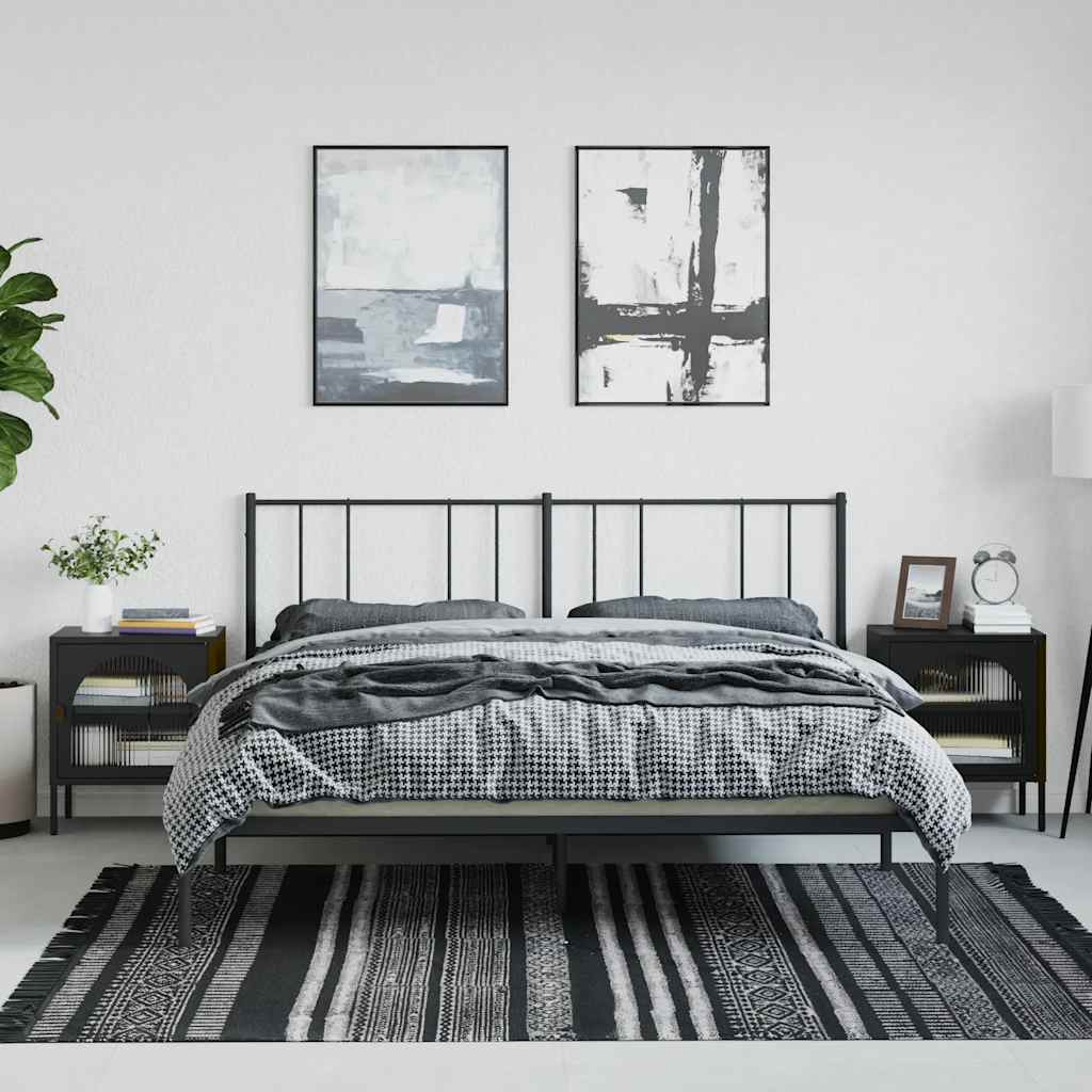 vidaXL Nightstand | Set of 2 | Black | Powder-coated steel, fluted glass