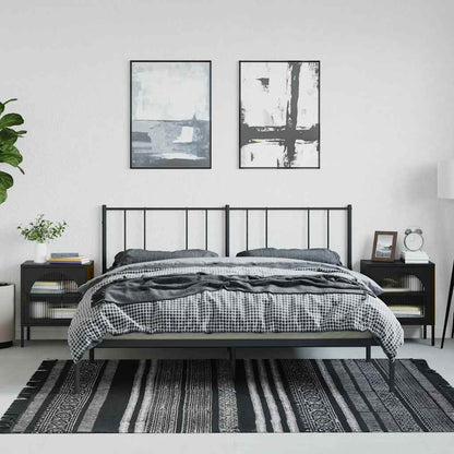 vidaXL Nightstand | Set of 2 | Black | Powder-coated steel, fluted glass