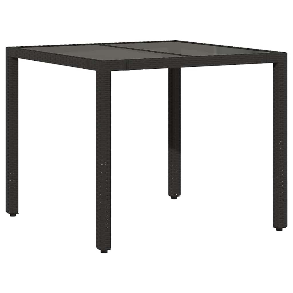 vidaXL Garden Table with Glass Top Black 90x90x75 cm Poly Rattan - 25525