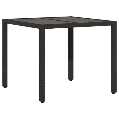 vidaXL Garden Table with Glass Top Black 90x90x75 cm Poly Rattan - 25525