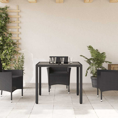 vidaXL Garden Table with Glass Top Black 90x90x75 cm Poly Rattan - 25525