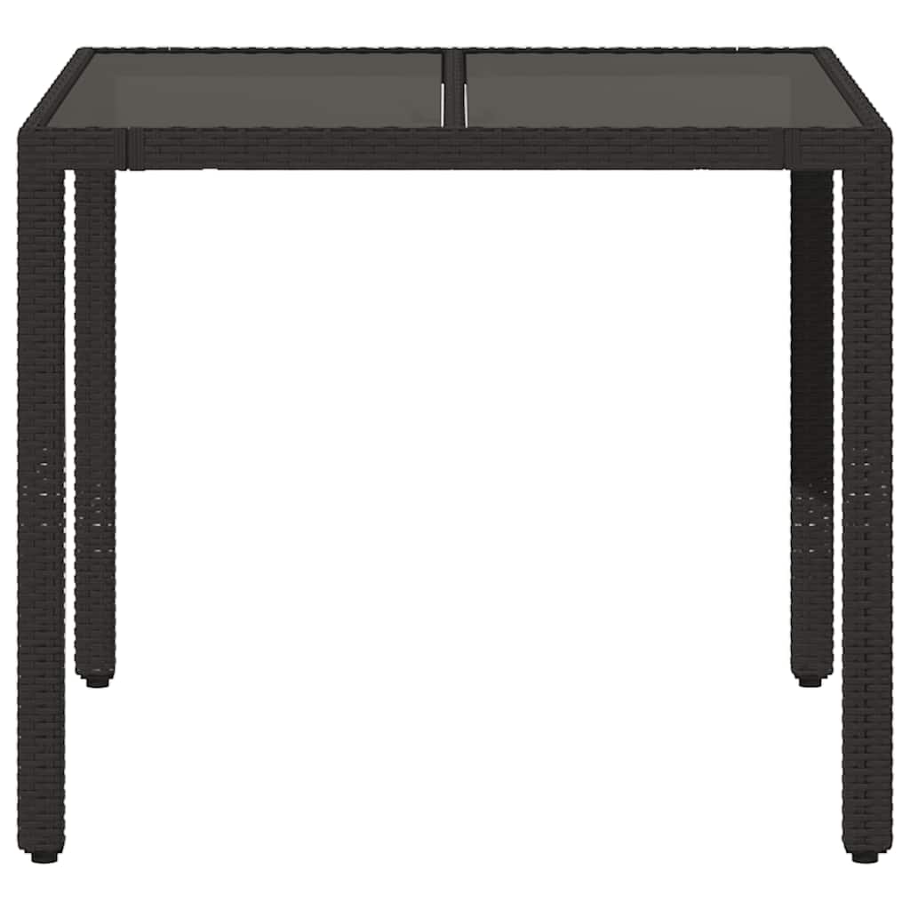 vidaXL Garden Table with Glass Top Black 90x90x75 cm Poly Rattan - 25525
