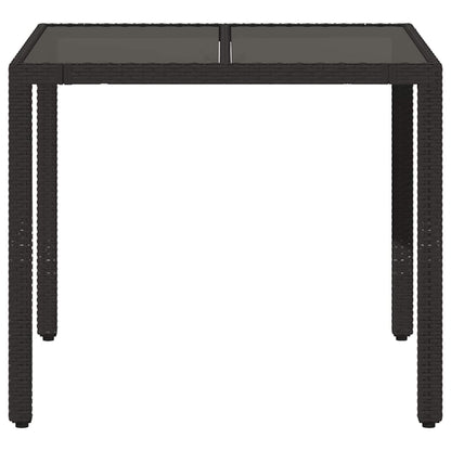 vidaXL Garden Table with Glass Top Black 90x90x75 cm Poly Rattan - 25525