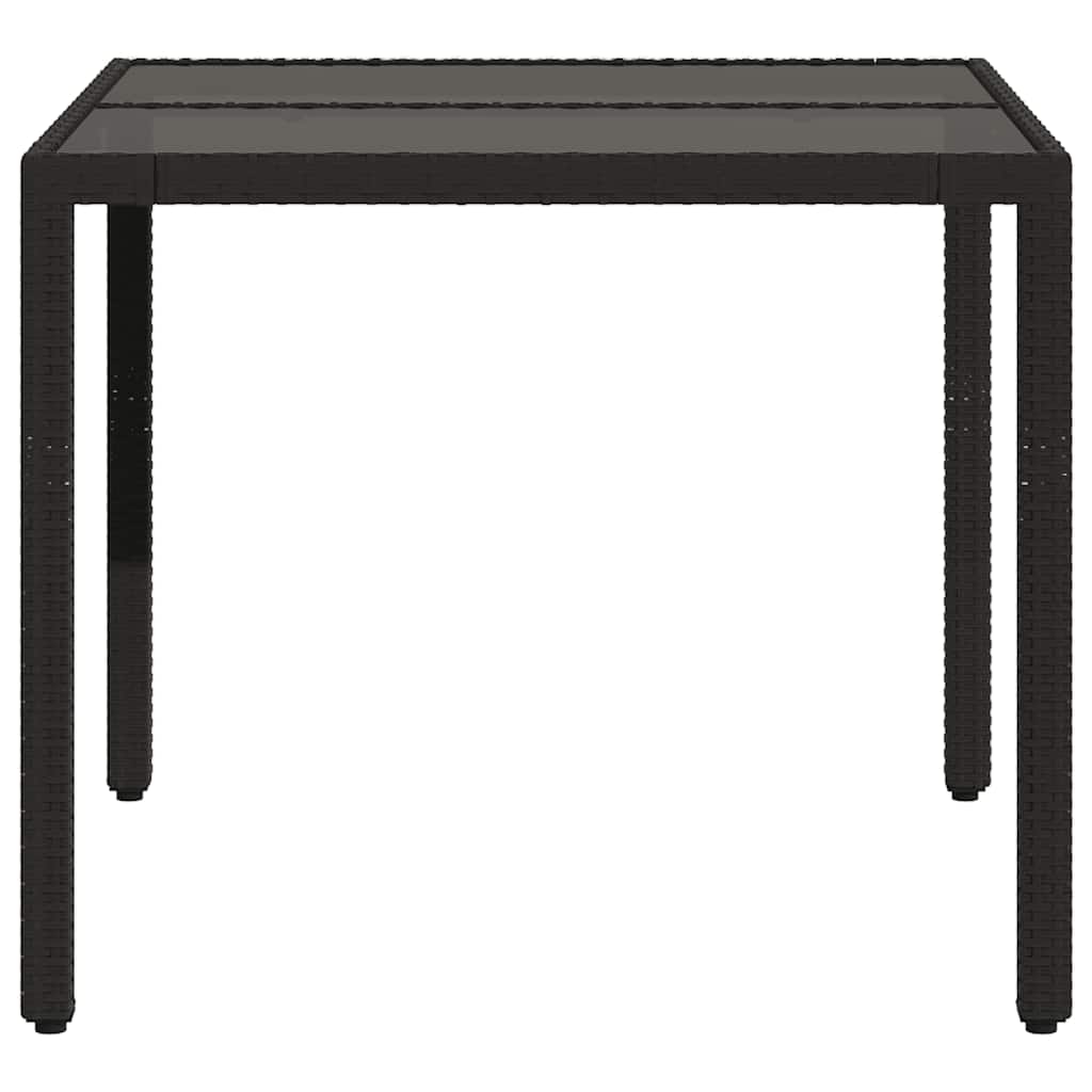 vidaXL Garden Table with Glass Top Black 90x90x75 cm Poly Rattan - 25525