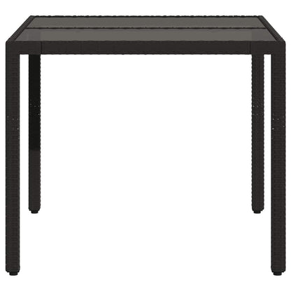 vidaXL Garden Table with Glass Top Black 90x90x75 cm Poly Rattan - 25525