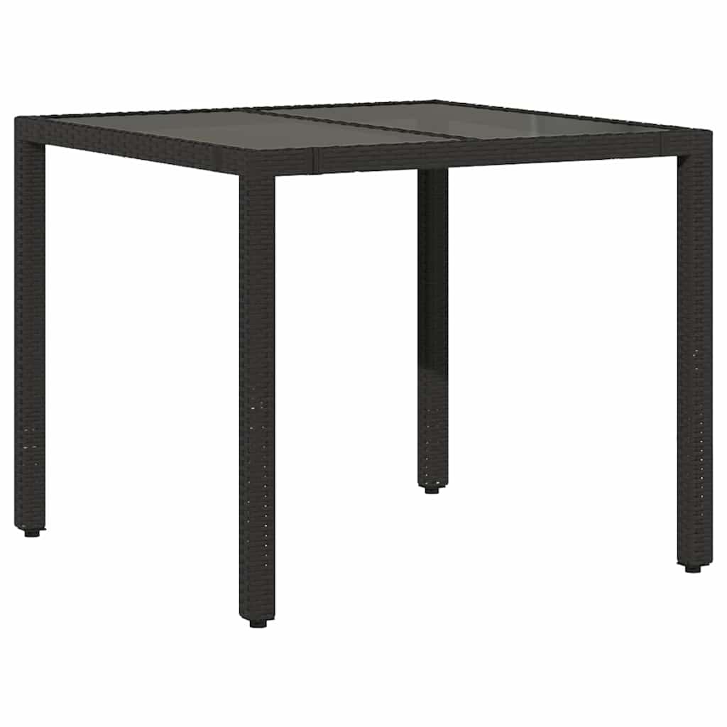 vidaXL Garden Table with Glass Top Black 90x90x75 cm Poly Rattan - 25525
