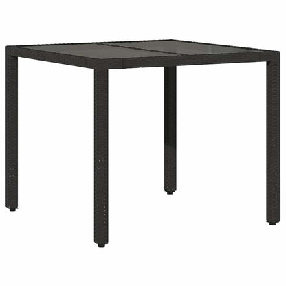 vidaXL Garden Table with Glass Top Black 90x90x75 cm Poly Rattan - 25525