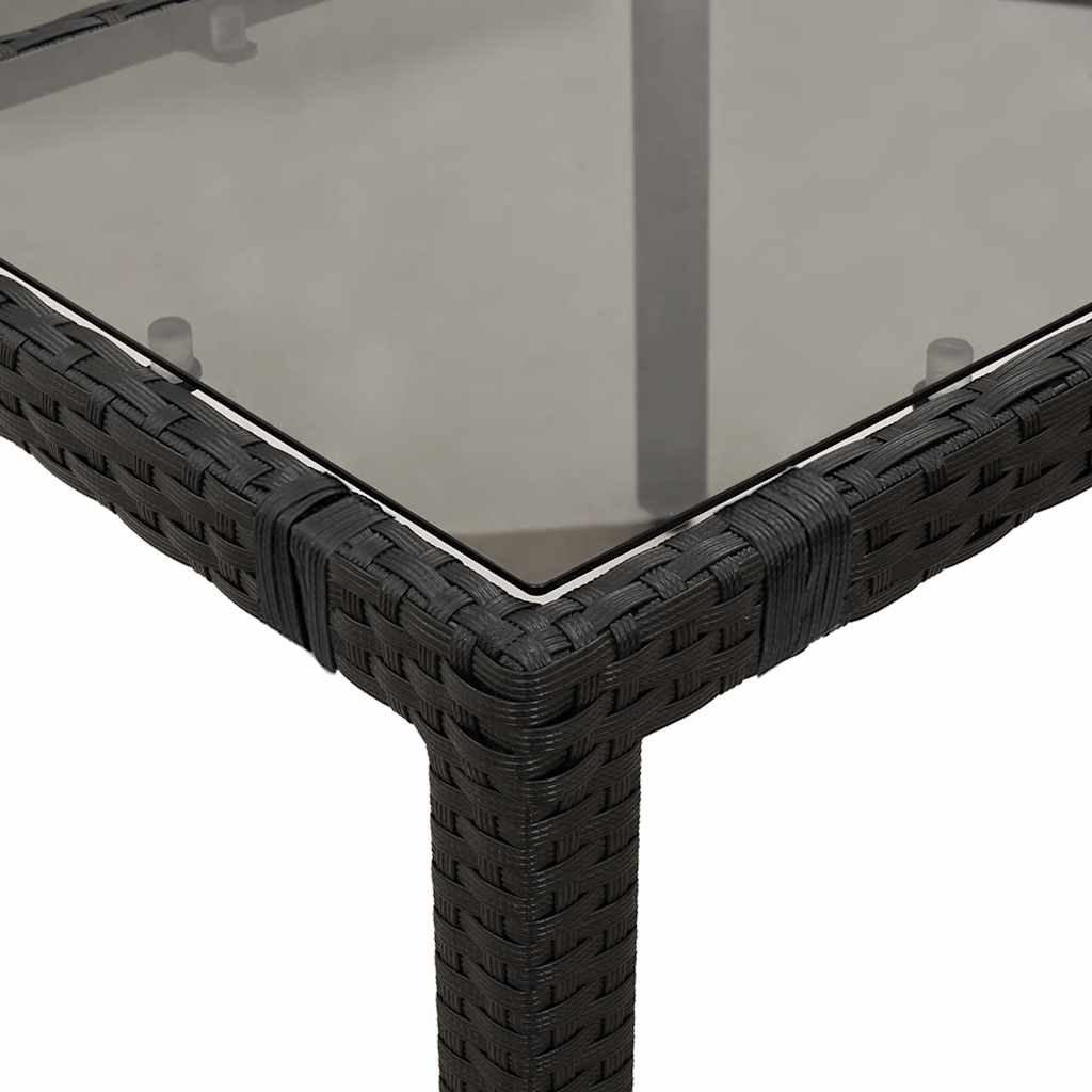 vidaXL Garden Table with Glass Top Black 90x90x75 cm Poly Rattan - 25525