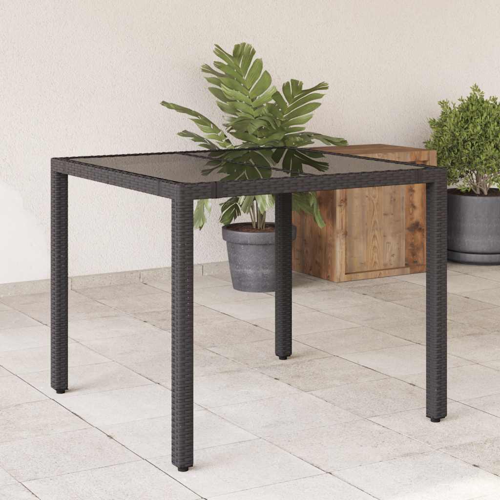 vidaXL Garden Table with Glass Top Black 90x90x75 cm Poly Rattan - 25525