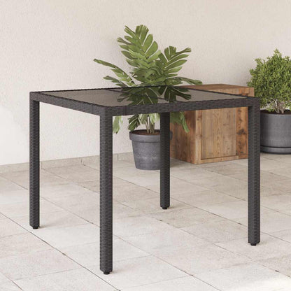 vidaXL Garden Table with Glass Top Black 90x90x75 cm Poly Rattan - 25525