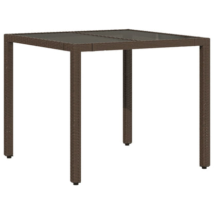 vidaXL Garden Table with Glass Top Brown 90x90x75 cm Poly Rattan - 25526