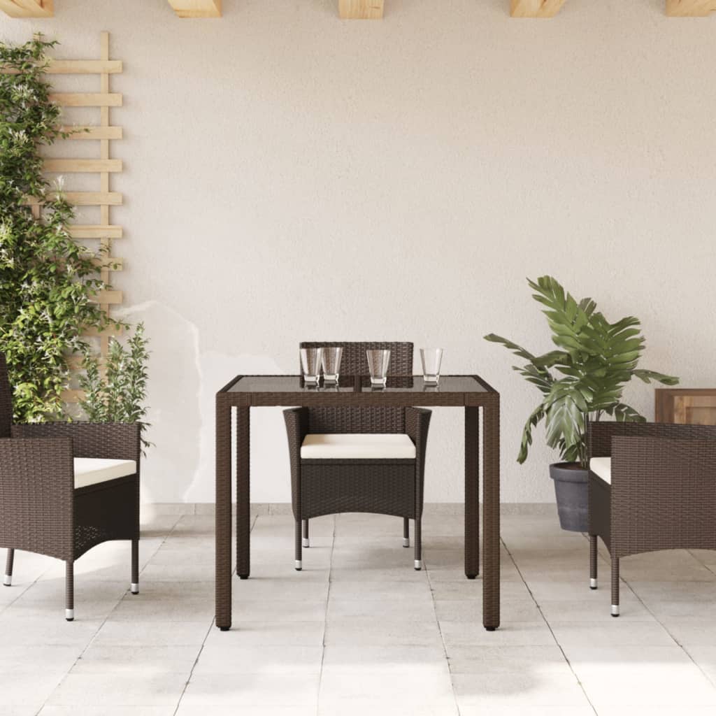 vidaXL Garden Table with Glass Top Brown 90x90x75 cm Poly Rattan - 25526