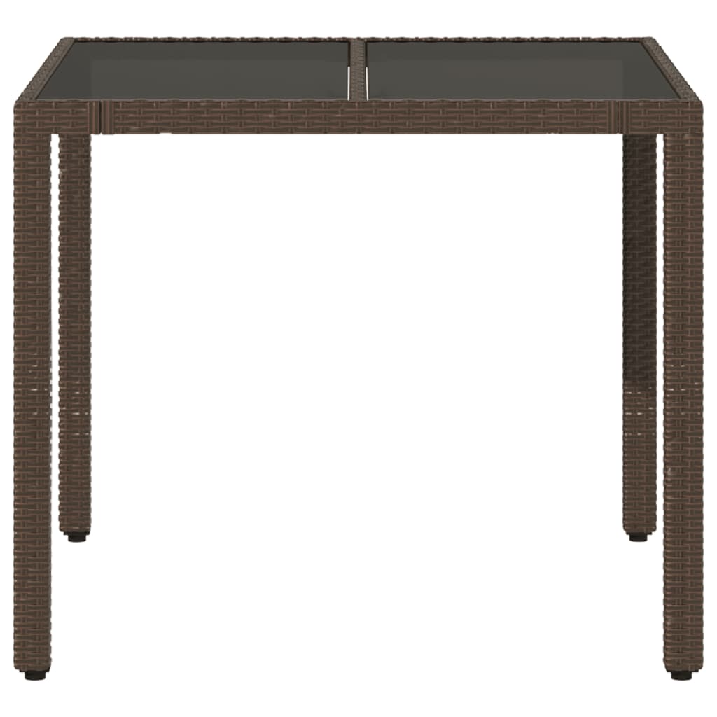 vidaXL Garden Table with Glass Top Brown 90x90x75 cm Poly Rattan - 25526