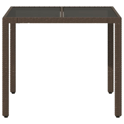 vidaXL Garden Table with Glass Top Brown 90x90x75 cm Poly Rattan - 25526