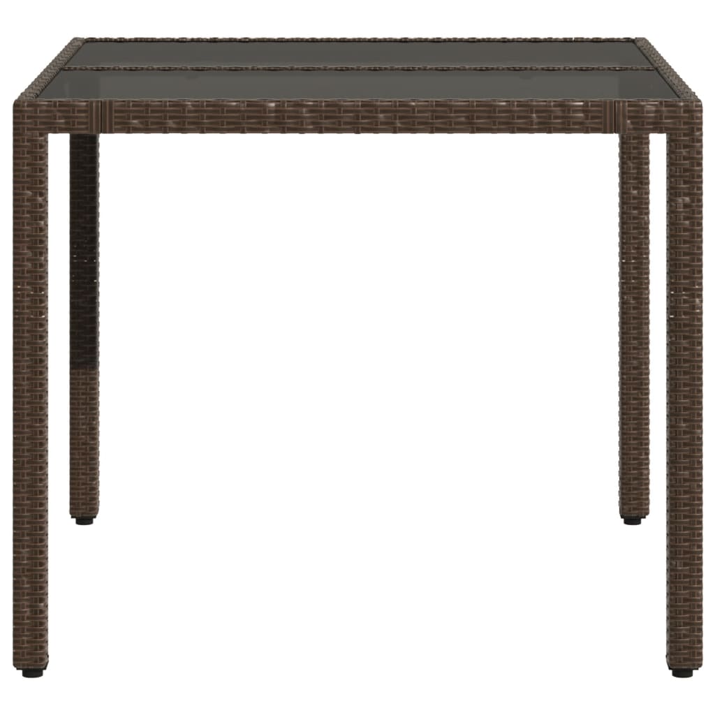 vidaXL Garden Table with Glass Top Brown 90x90x75 cm Poly Rattan - 25526