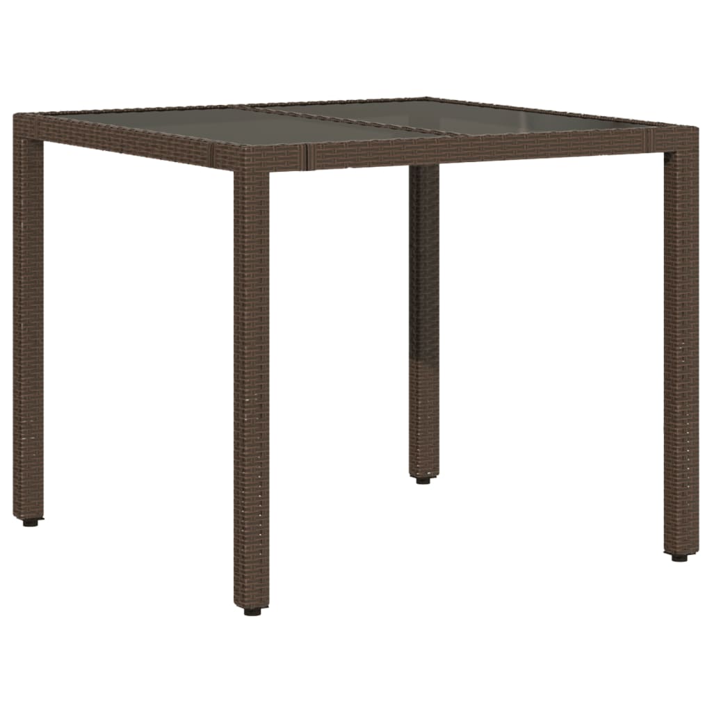 vidaXL Garden Table with Glass Top Brown 90x90x75 cm Poly Rattan - 25526