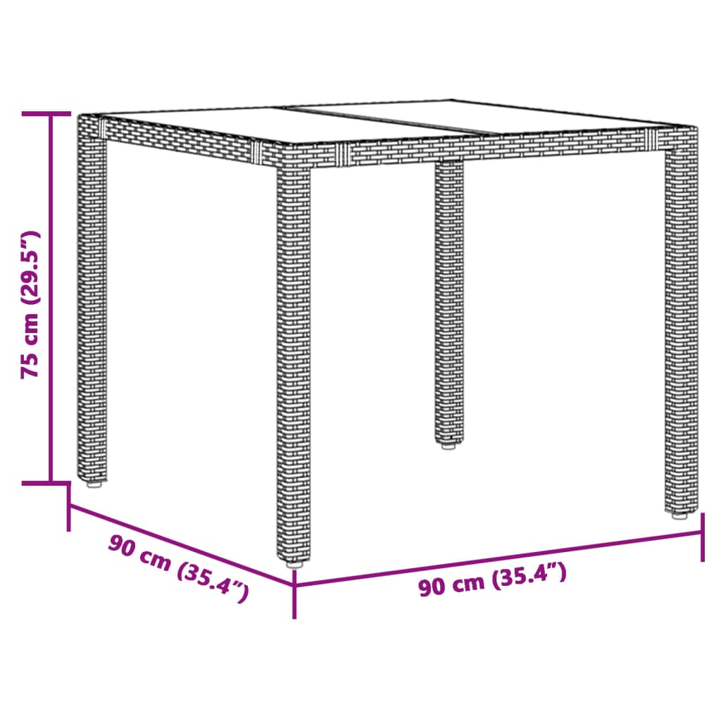 vidaXL Garden Table with Glass Top Brown 90x90x75 cm Poly Rattan - 25526