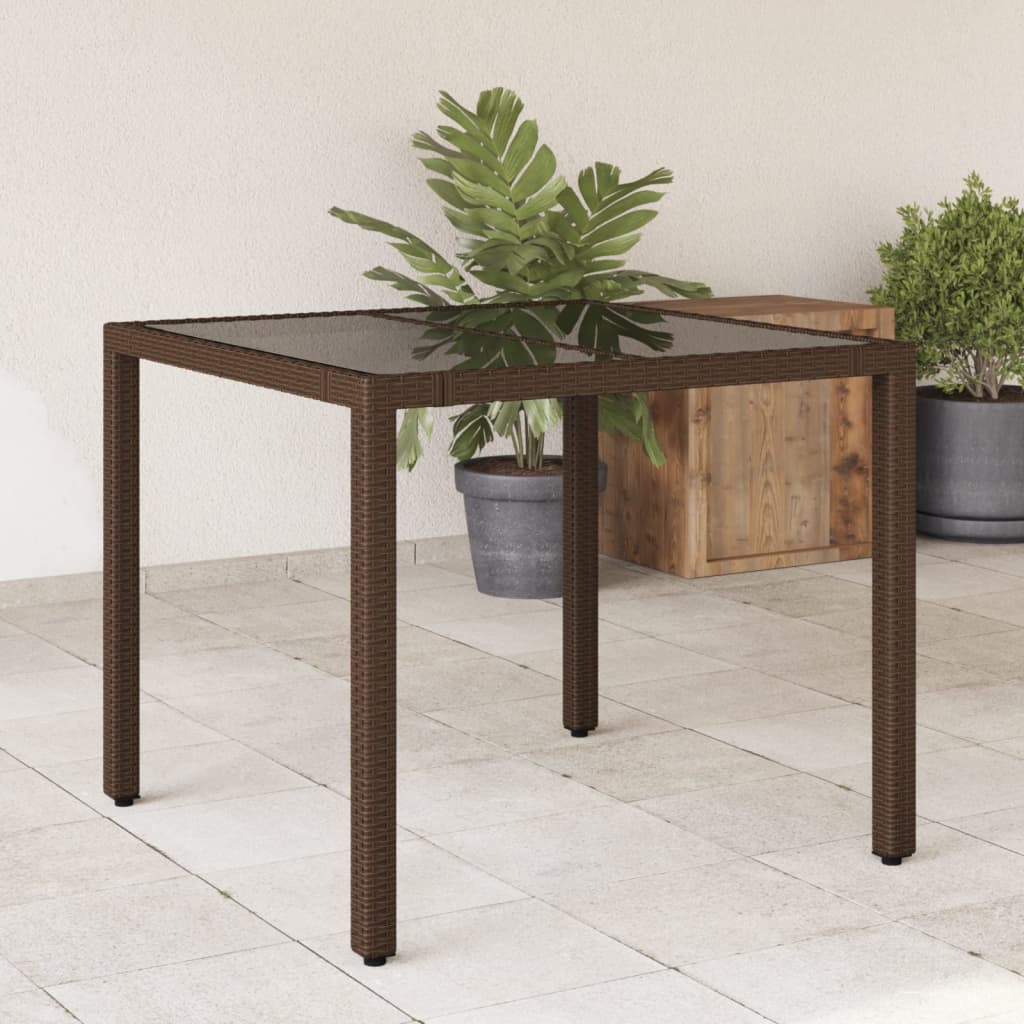 vidaXL Garden Table with Glass Top Brown 90x90x75 cm Poly Rattan - 25526