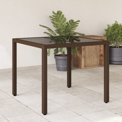 vidaXL Garden Table with Glass Top Brown 90x90x75 cm Poly Rattan - 25526