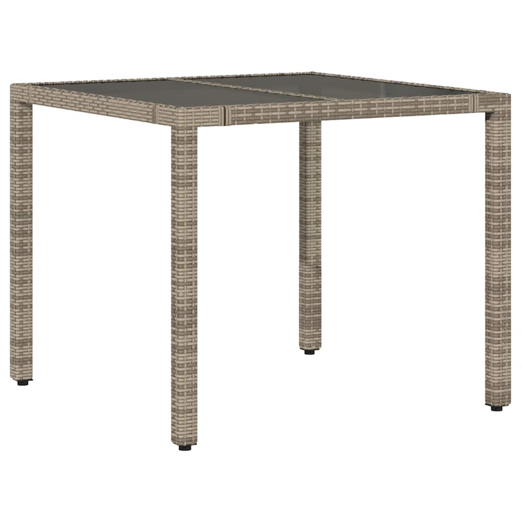 vidaXL Garden Table with Glass Top Grey 90x90x75 cm Poly Rattan - 25535
