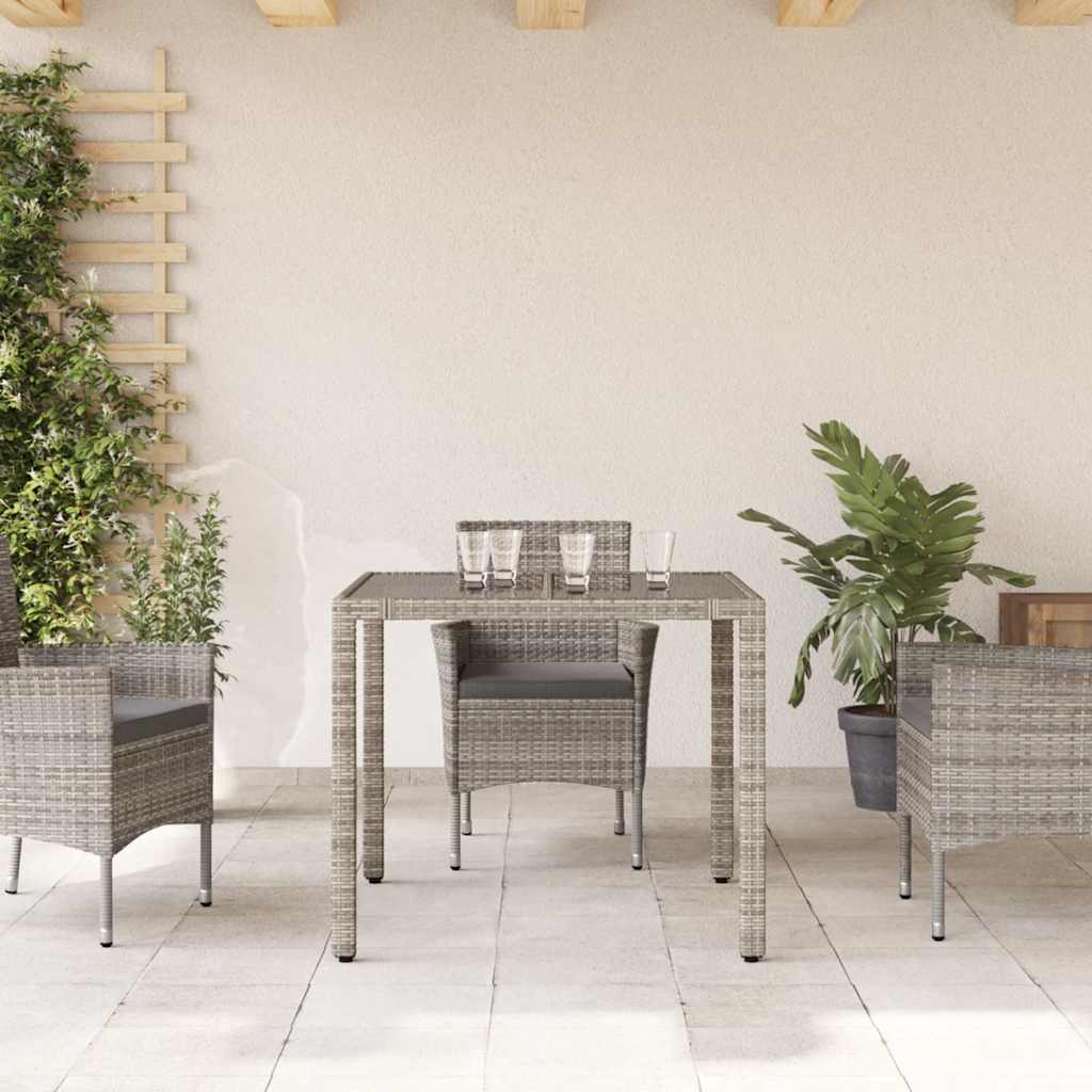 vidaXL Garden Table with Glass Top Grey 90x90x75 cm Poly Rattan - 25535