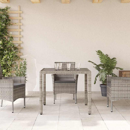 vidaXL Garden Table with Glass Top Grey 90x90x75 cm Poly Rattan - 25535