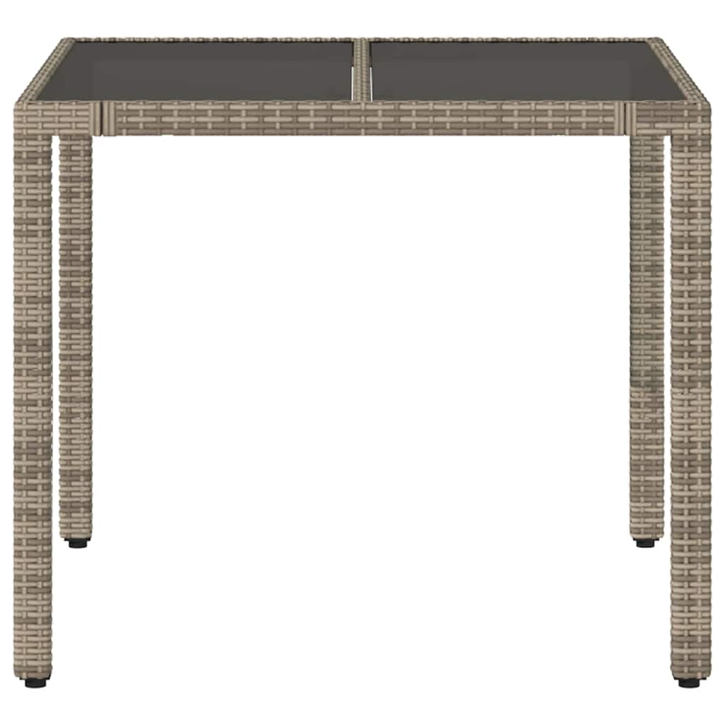 vidaXL Garden Table with Glass Top Grey 90x90x75 cm Poly Rattan - 25535