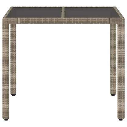 vidaXL Garden Table with Glass Top Grey 90x90x75 cm Poly Rattan - 25535