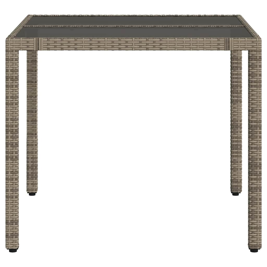 vidaXL Garden Table with Glass Top Grey 90x90x75 cm Poly Rattan - 25535