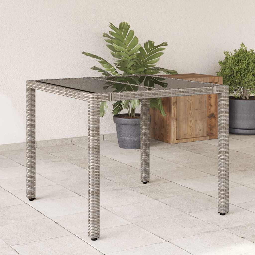 vidaXL Garden Table with Glass Top Grey 90x90x75 cm Poly Rattan - 25535