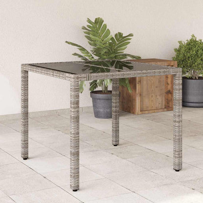 vidaXL Garden Table with Glass Top Grey 90x90x75 cm Poly Rattan - 25535
