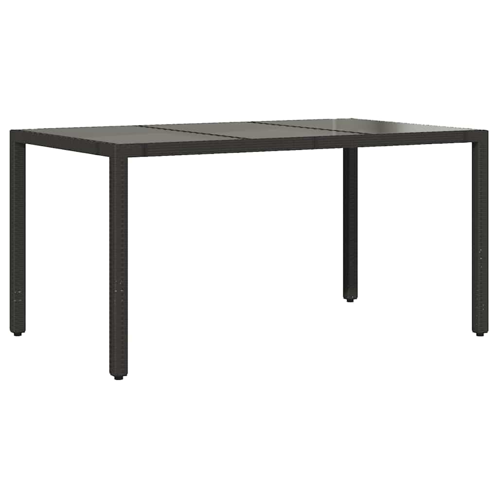 vidaXL Garden Table with Glass Top Black 150x90x75 cm Poly Rattan - 25540