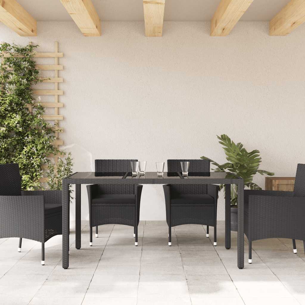 vidaXL Garden Table with Glass Top Black 150x90x75 cm Poly Rattan - 25540